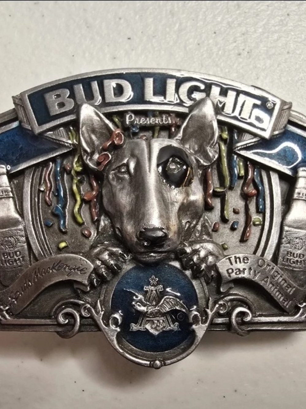 Bud Light Belt Buckle Spuds Mackenzie E-175 Bergamot Brass Works Pewter